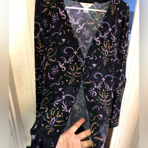 NWT Women’s Plus Size CJ banks Cardigan- Size 2X - Black Paisley - Long Sleeve - Picture 3 of 5